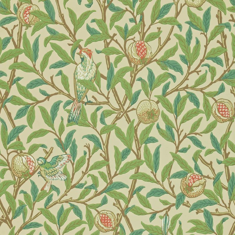 Bird & Pomegranate Wallpaper - Bayleaf/Cream - Morris & Co - 216841 - Premier Wallcovering