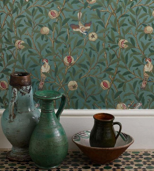 Bird & Pomegranate Wallpaper - Bayleaf/Cream - 212539 - Morris & Co - Premier Wallcovering