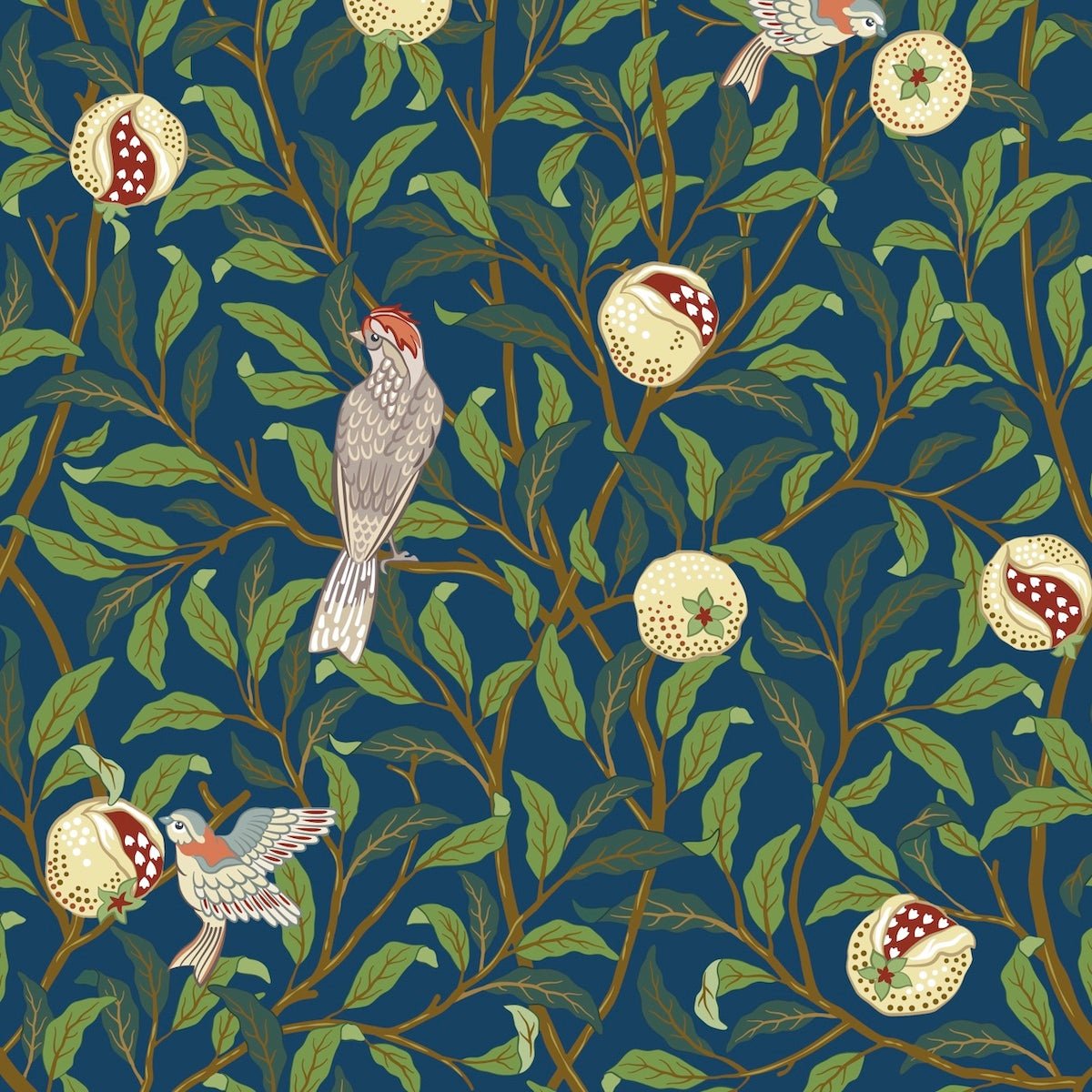 Morris Collections - 1042 - Bird & Pomegrante Wallpaper - Lapis - Premier Wallcovering
