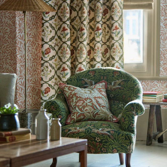 Bird Tapestry Fabric - Tump Green - Morris & Co - 237311 - Premier Wallcovering