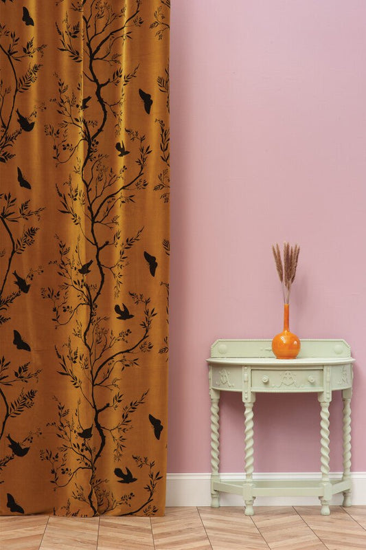 Birdbranch Stripe Velvet Fabric - Black on Honey - Timorous Beasties - BBS/8206/03 - Premier Wallcovering