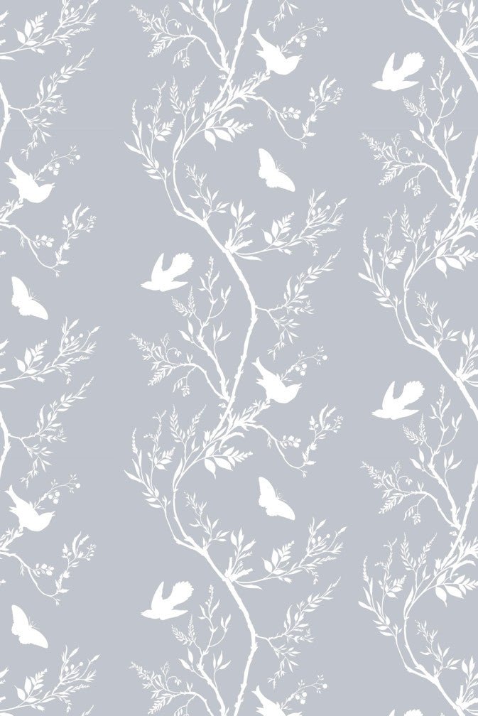 Birdbranch Stripe Wallpaper - White on Pale Blue - Timorous Beasties - EX/BBS/4232/02 - Premier Wallcovering
