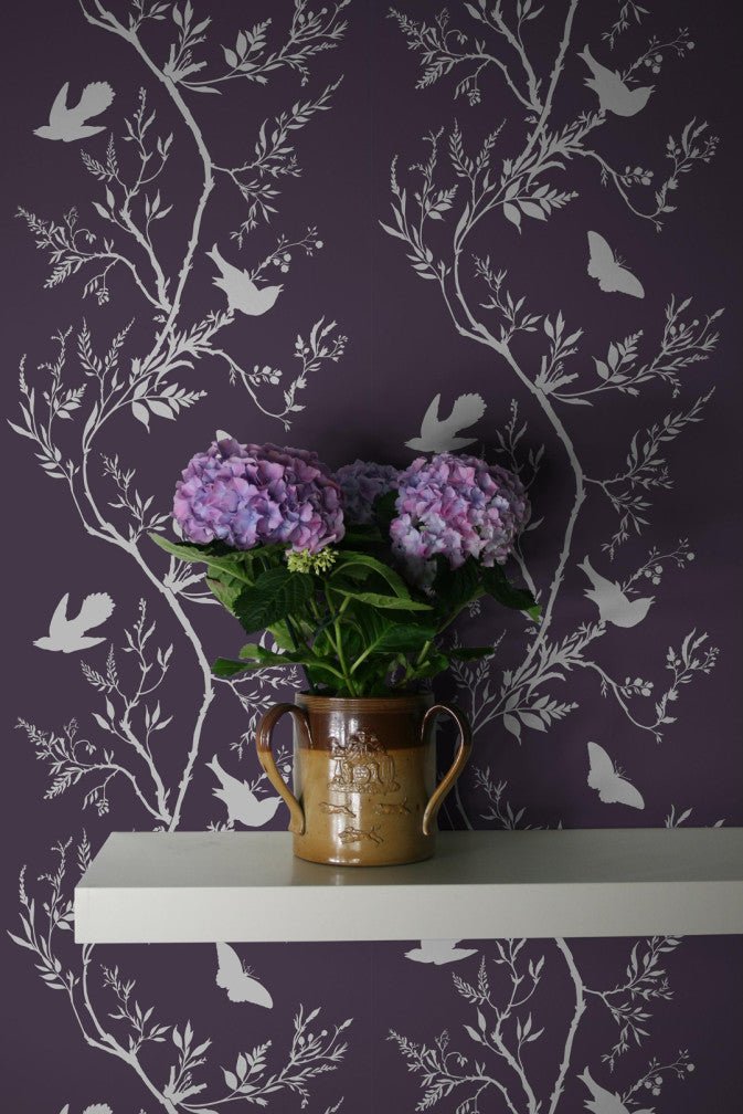 Birdbranch Stripe Wallpaper - Silver Pearl on Peregrine - Timorous Beasties - EX/BBS/5004/10 - Premier Wallcovering