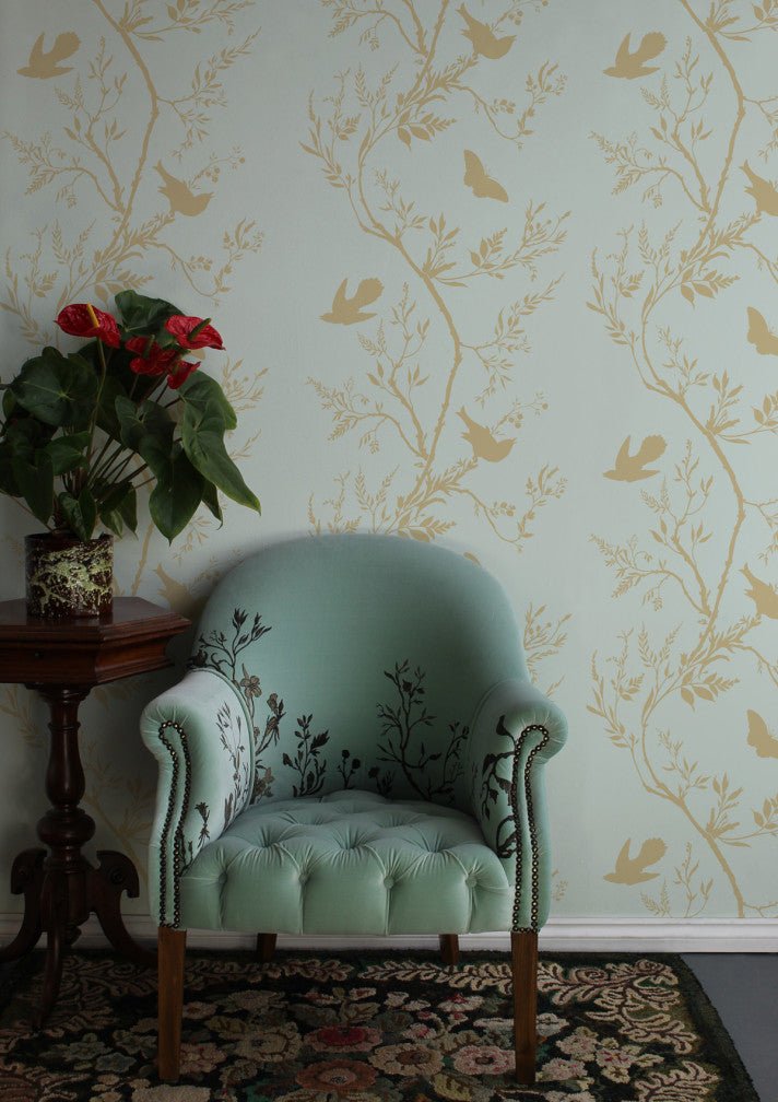 Birdbranch Stripe Wallpaper - Gold Pearl on Mitchell - Timorous Beasties - EX/BBS/5001/06 - Premier Wallcovering