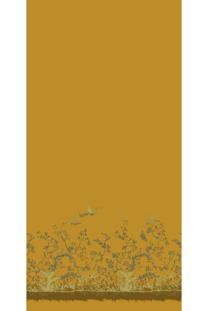 Birdbranch Velvet Panel Fabric - Black & Pale Gold on Honey - Timorous Beasties - BBP/8206/03 - Premier Wallcovering