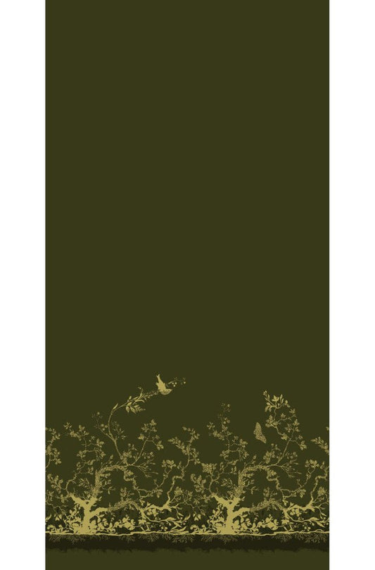 Birdbranch Velvet Panel Fabric - Black & Pale Gold on Olive - Timorous Beasties - BBP/8118/08 - Premier Wallcovering