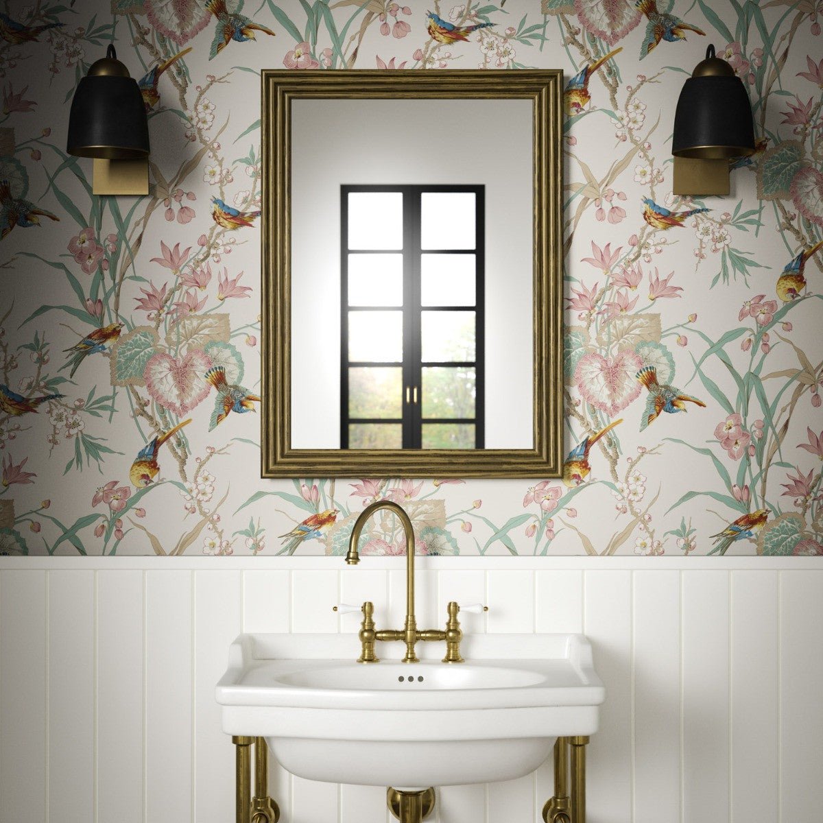 Birds & Blossom Wallpaper - Stone - Warner House - Premier Wallcovering