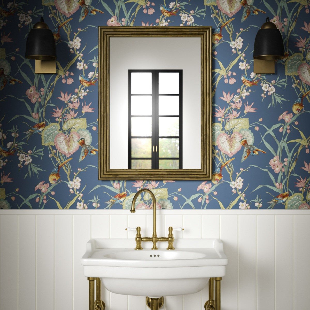 Birds & Blossom Wallpaper - Denim - Warner House - Premier Wallcovering
