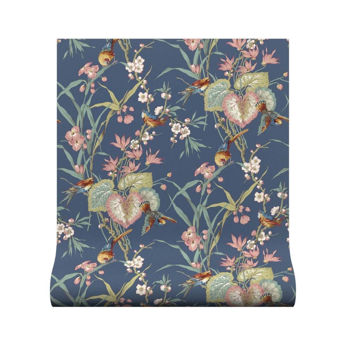 Birds & Blossom Wallpaper - Denim - Warner House - Premier Wallcovering