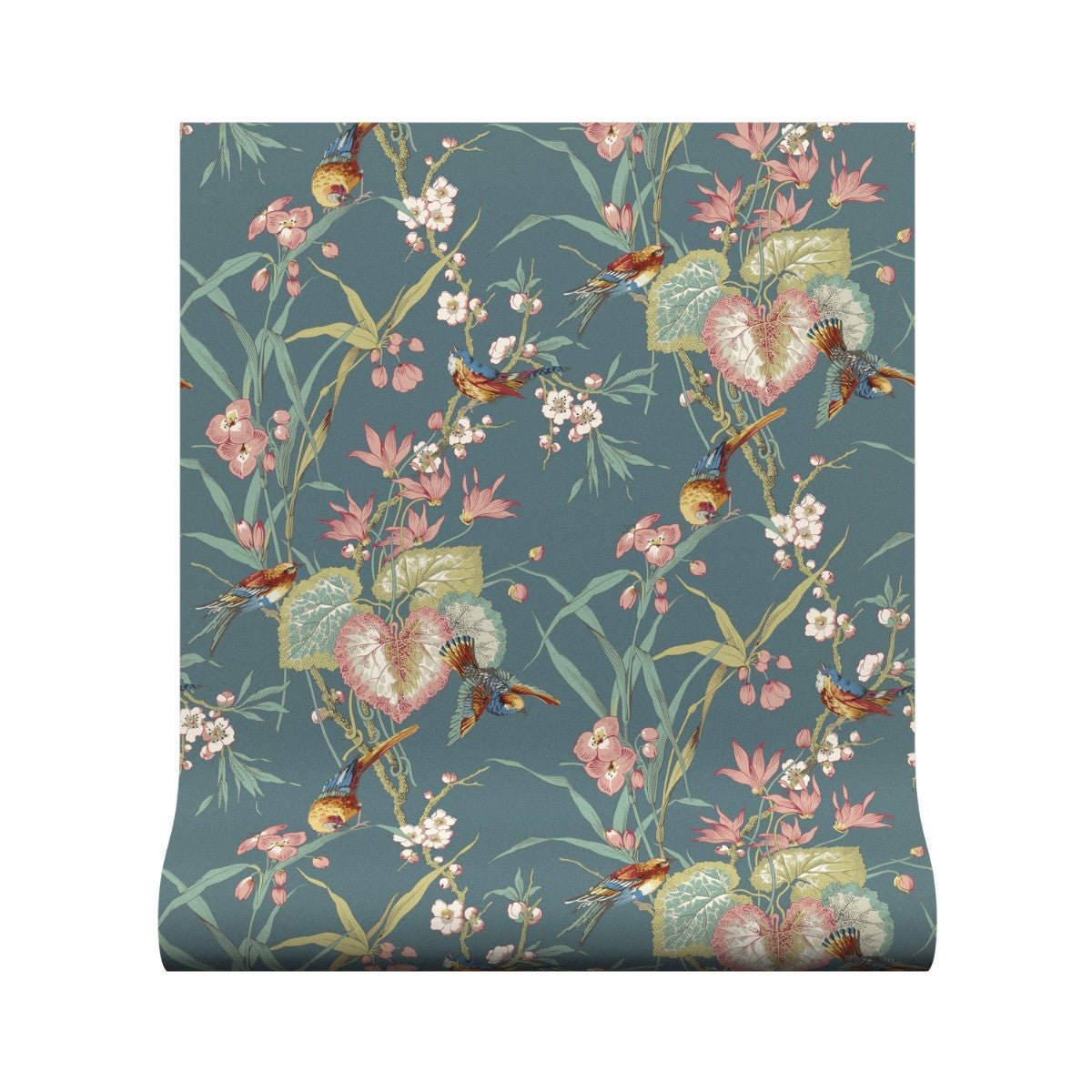 Birds & Blossom Wallpaper - Teal - Warner House - Premier Wallcovering