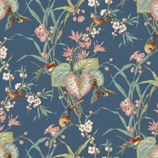 Birds & Blossom Wallpaper - Denim - Warner House - Premier Wallcovering