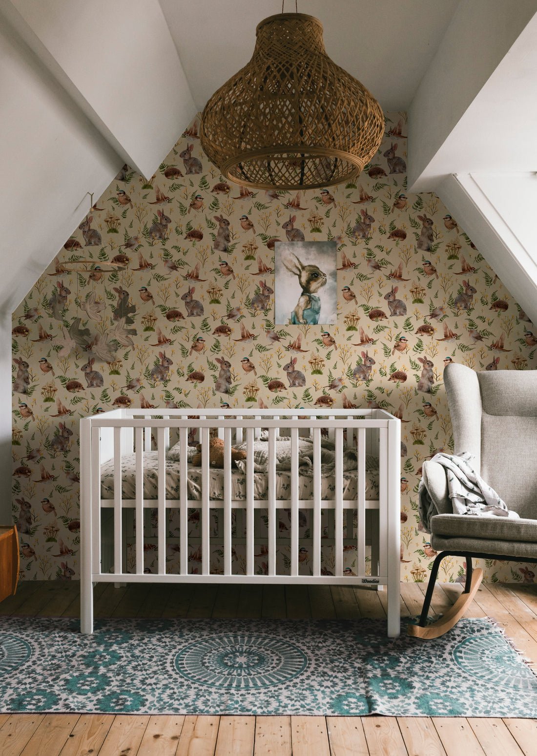 Birds & Bunnies Nursery Wallpaper - Ecru - Summer Gray - Premier Wallcovering