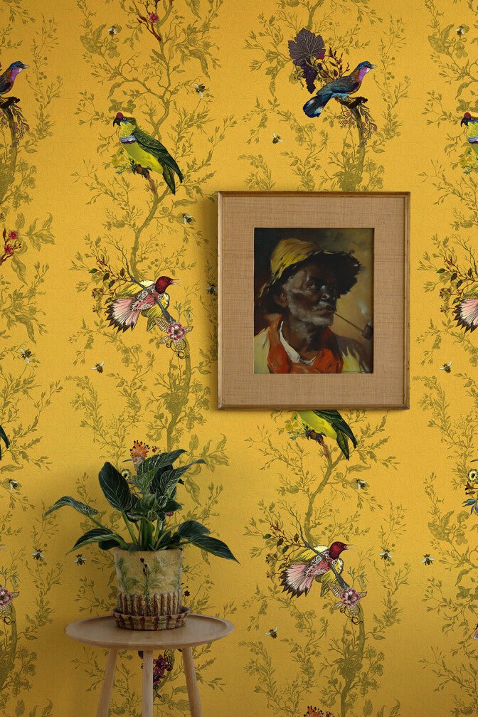 Birds N Bees Wallpaper - Cadmium - Timorous Beasties - BTN/BNB/TXMT/03 - Premier Wallcovering