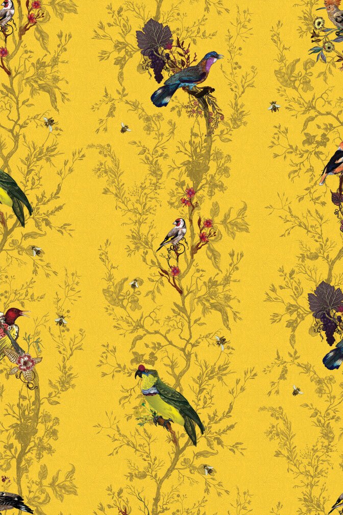 Birds N Bees Wallpaper - Cadmium - Timorous Beasties - BTN/BNB/TXMT/03 - Premier Wallcovering