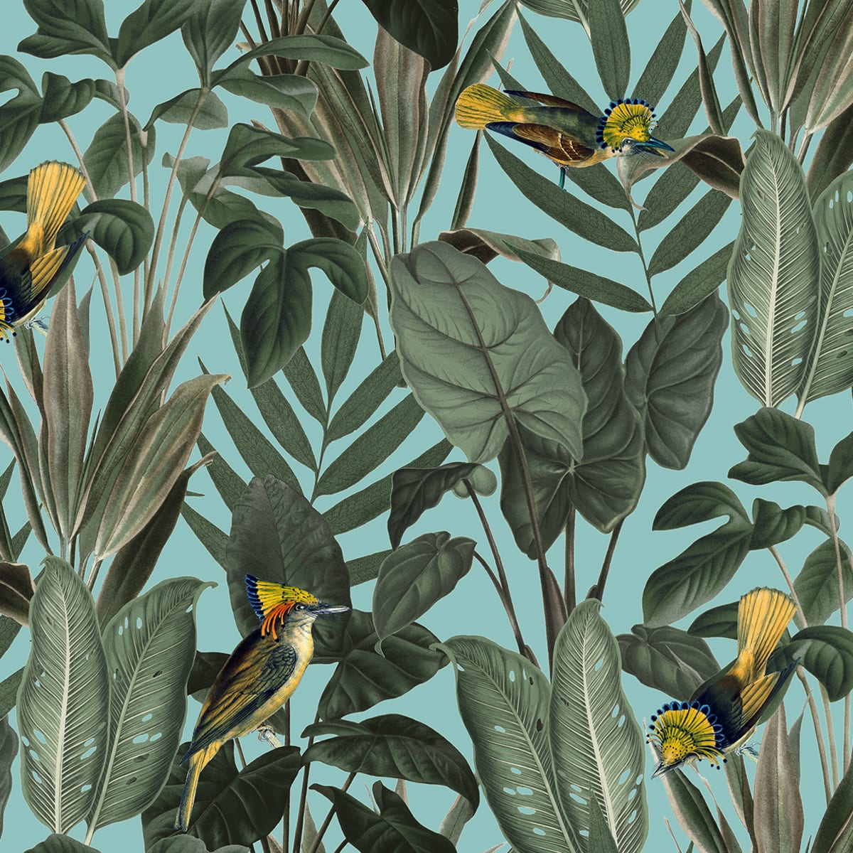 Birds of Paradise Wallpaper - Lush Green - Rebel Walls - R18563 - Premier Wallcovering