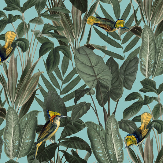 Birds of Paradise Wallpaper - Lush Green - Rebel Walls - R18563 - Premier Wallcovering