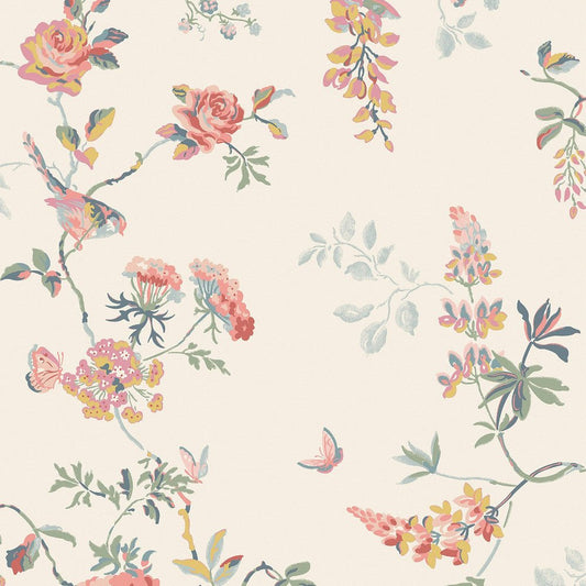 Birds & Roses Wallpaper - Multi - 125503 - Cath Kidston - Premier Wallcovering