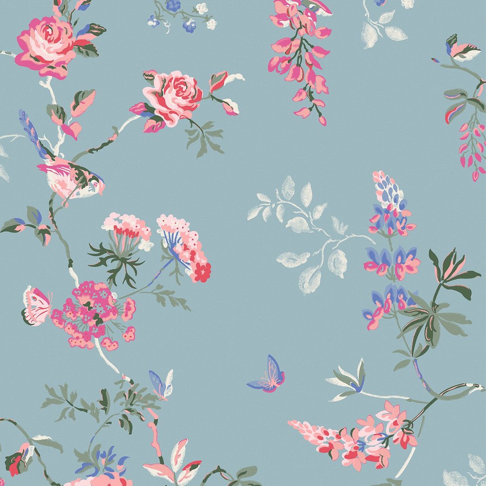 Birds & Roses Wallpaper - Blue - 125504 - Cath Kidston - Premier Wallcovering