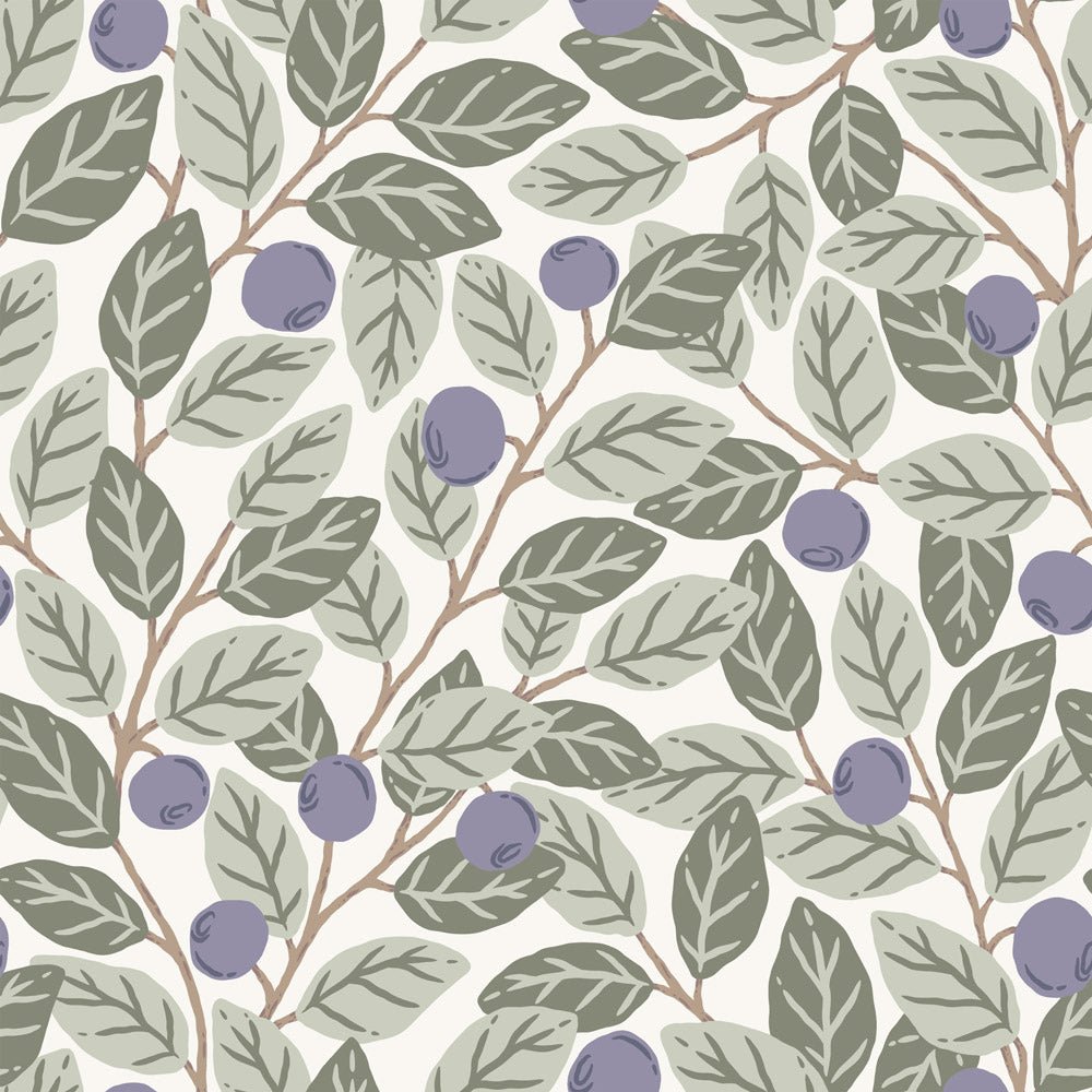 Blåbär stor Wallpaper - Blue / White - Midbec - 26015 - Premier Wallcovering