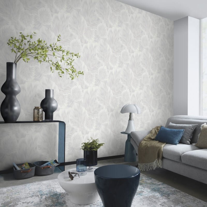 Bliss Abstract Leaf Metallic Wallpaper - White - Erismann - 10402 - 01 - Premier Wallcovering