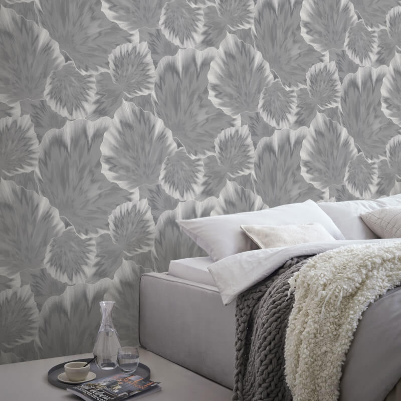 Bliss Abstract Leaf Metallic Wallpaper - Grey - Erismann - 10402 - 10 - Premier Wallcovering