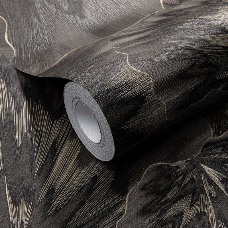 Bliss Abstract Leaf Metallic Wallpaper - Black - Erismann - 10402 - 15 - Premier Wallcovering