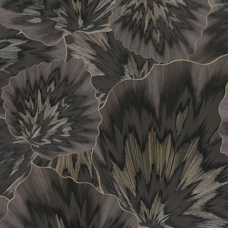 Bliss Abstract Leaf Metallic Wallpaper - Black - Erismann - 10402 - 15 - Premier Wallcovering