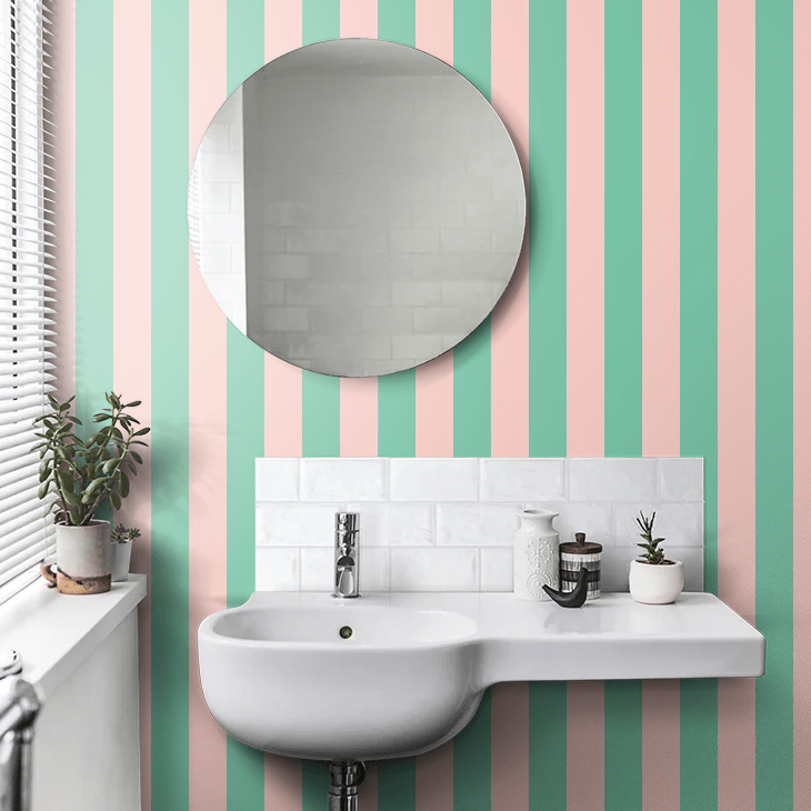 Bloc Stripe Wallpaper - Jade Blossom - Ohpopsi - STR50115W - Premier Wallcovering