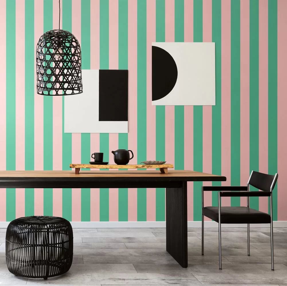 Bloc Stripe Wallpaper - Jade Blossom - Ohpopsi - STR50115W - Premier Wallcovering