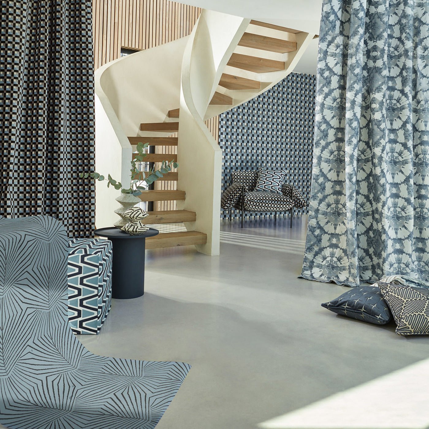 Blocks Wallpaper - Cornflower/Black Earth/Sketched - HQN3112944 - Harlequin - Premier Wallcovering