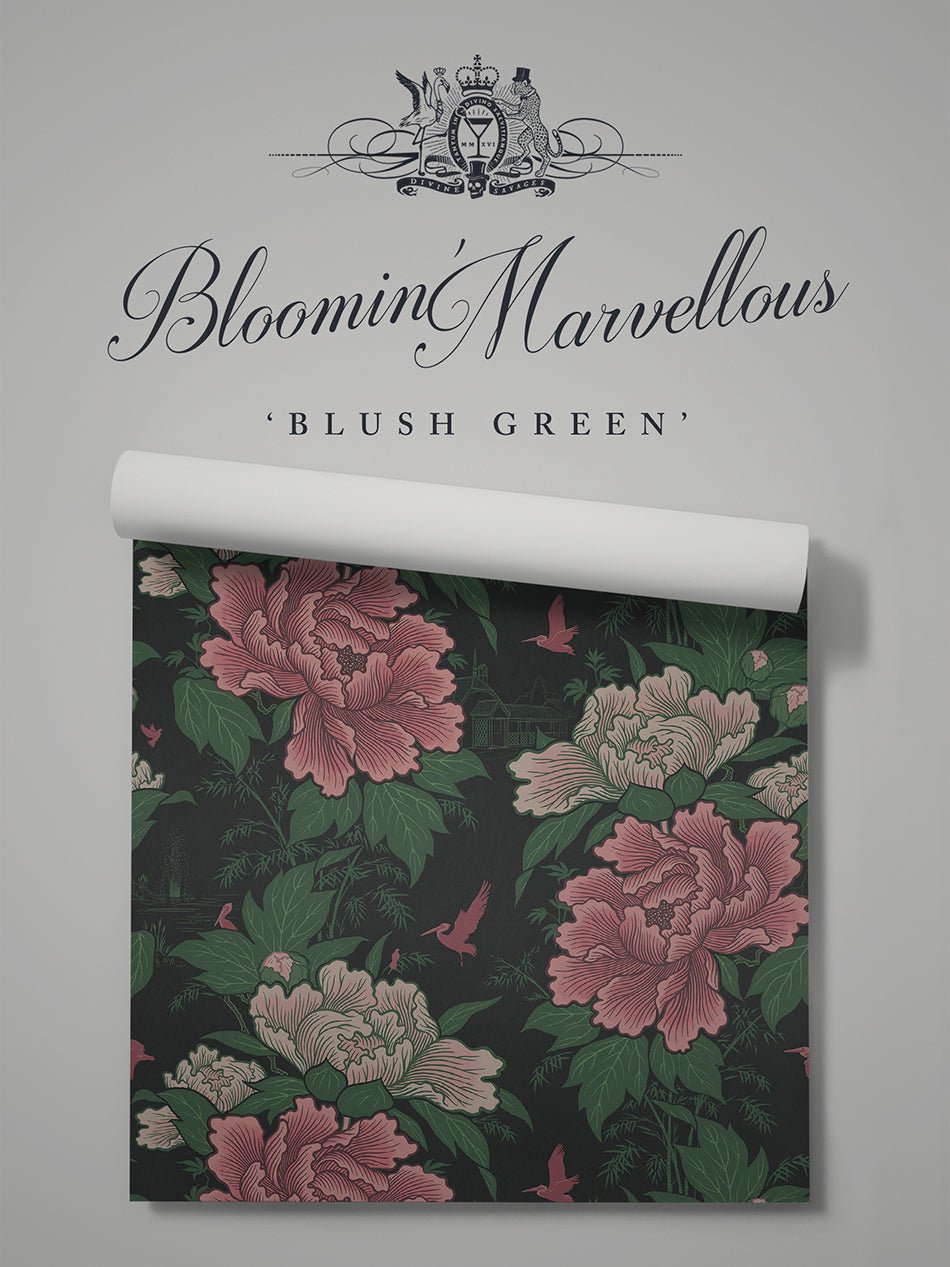 Bloomin Marvellous Wallpaper - Blush Green - Divine Savages - DVS092-BLOMARV-GRE-WR - Premier Wallcovering