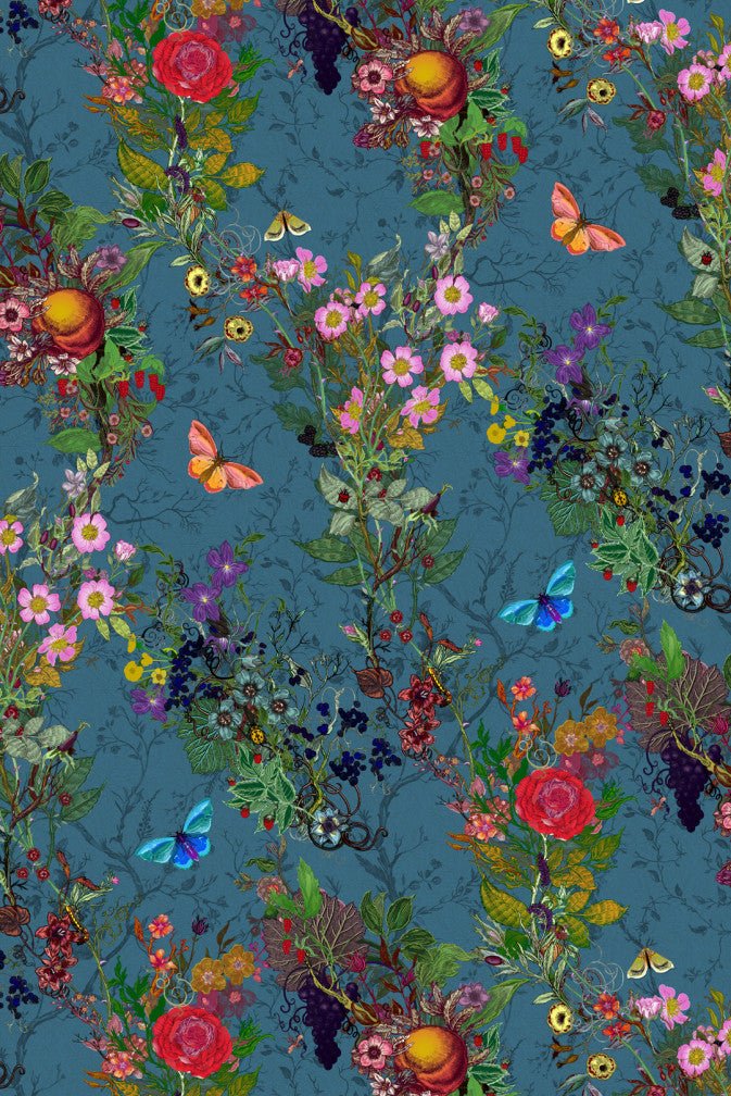 Bloomsbury Garden Fabric - Teal - Timorous Beasties - DIGI/BLM/3062/02 - Premier Wallcovering