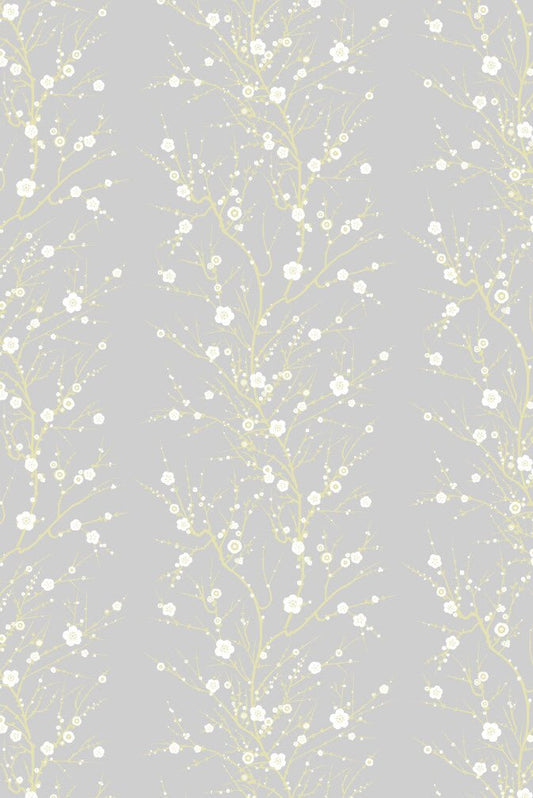 Blossom Branch Wallpaper - White & Gold on Pale Grey - Timorous Beasties - EX/BLMB/6002/01 - Premier Wallcovering