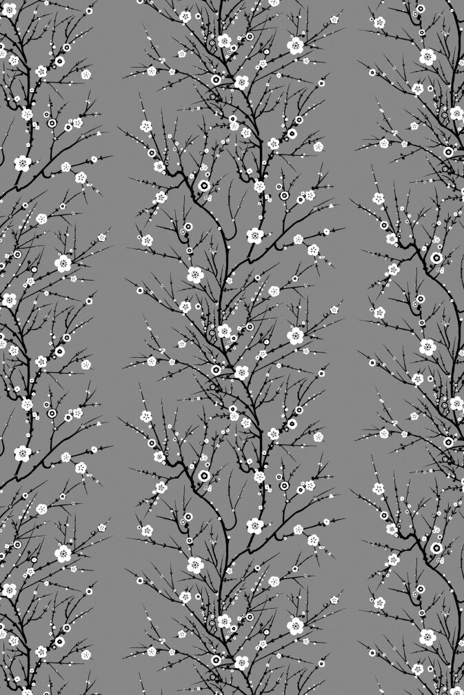 Blossom Branch Wallpaper - White & Black on Warm Grey - Timorous Beasties - EX/BLMB/6004/03 - Premier Wallcovering
