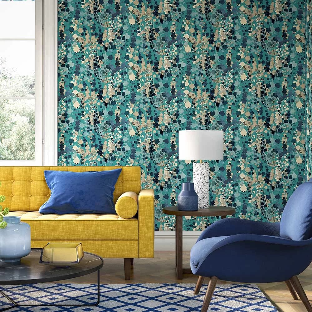 Blossom Wallpaper - Teal Natural - Ohpopsi - JRD50125W - Premier Wallcovering