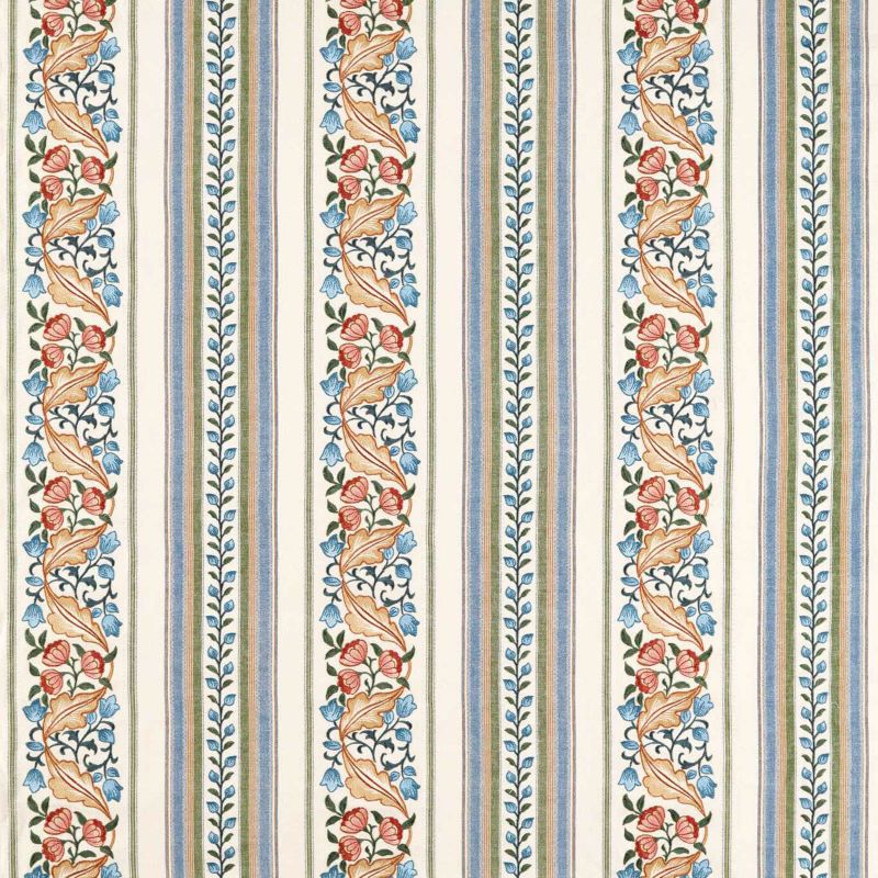 Bluebell & Peony Embroidery Fabric - Rose/Woad - Morris & Co - 237661 - Premier Wallcovering