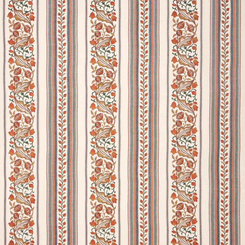 Bluebell & Peony Embroidery Fabric - Russet/Forest - Morris & Co - 237660 - Premier Wallcovering