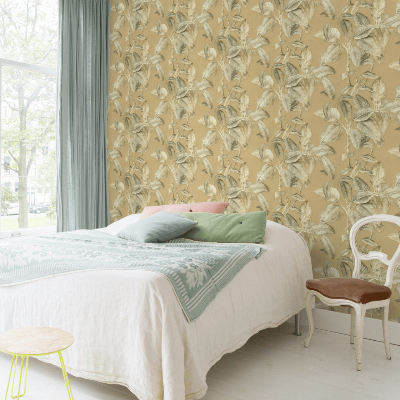 Boho Palm Wallpaper - Mustard - Rasch - 571479 - Premier Wallcovering