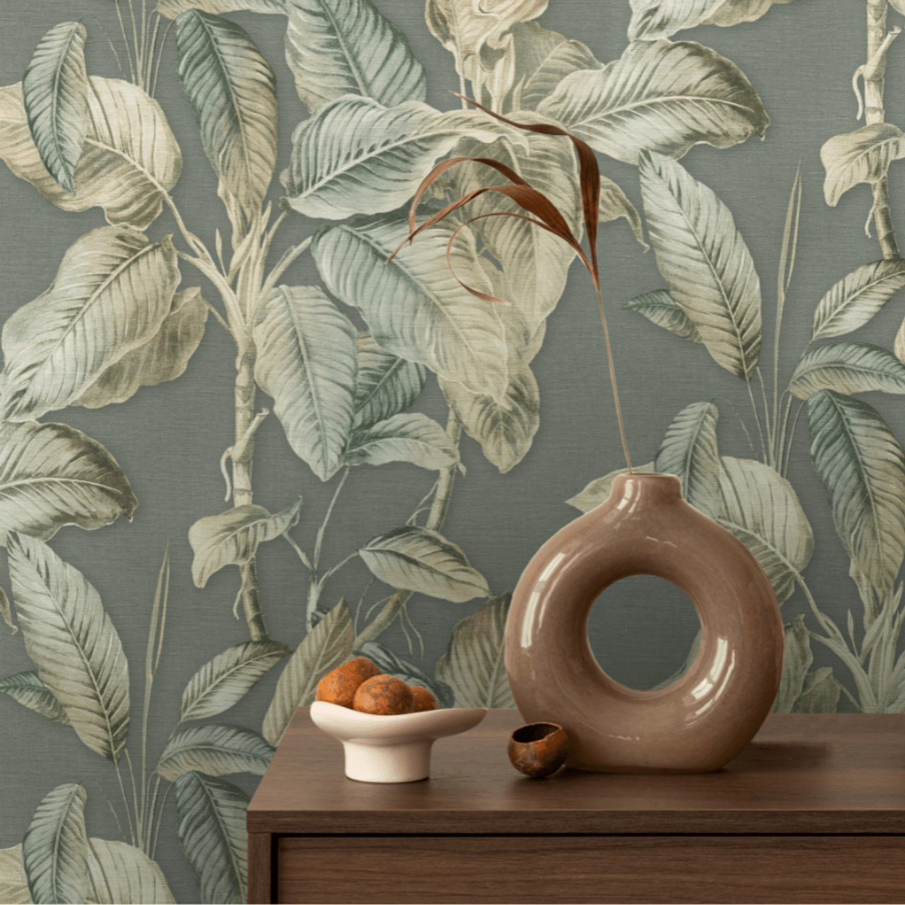 Boho Palm Wallpaper - Chalky Blue - Rasch - 571462 - Premier Wallcovering