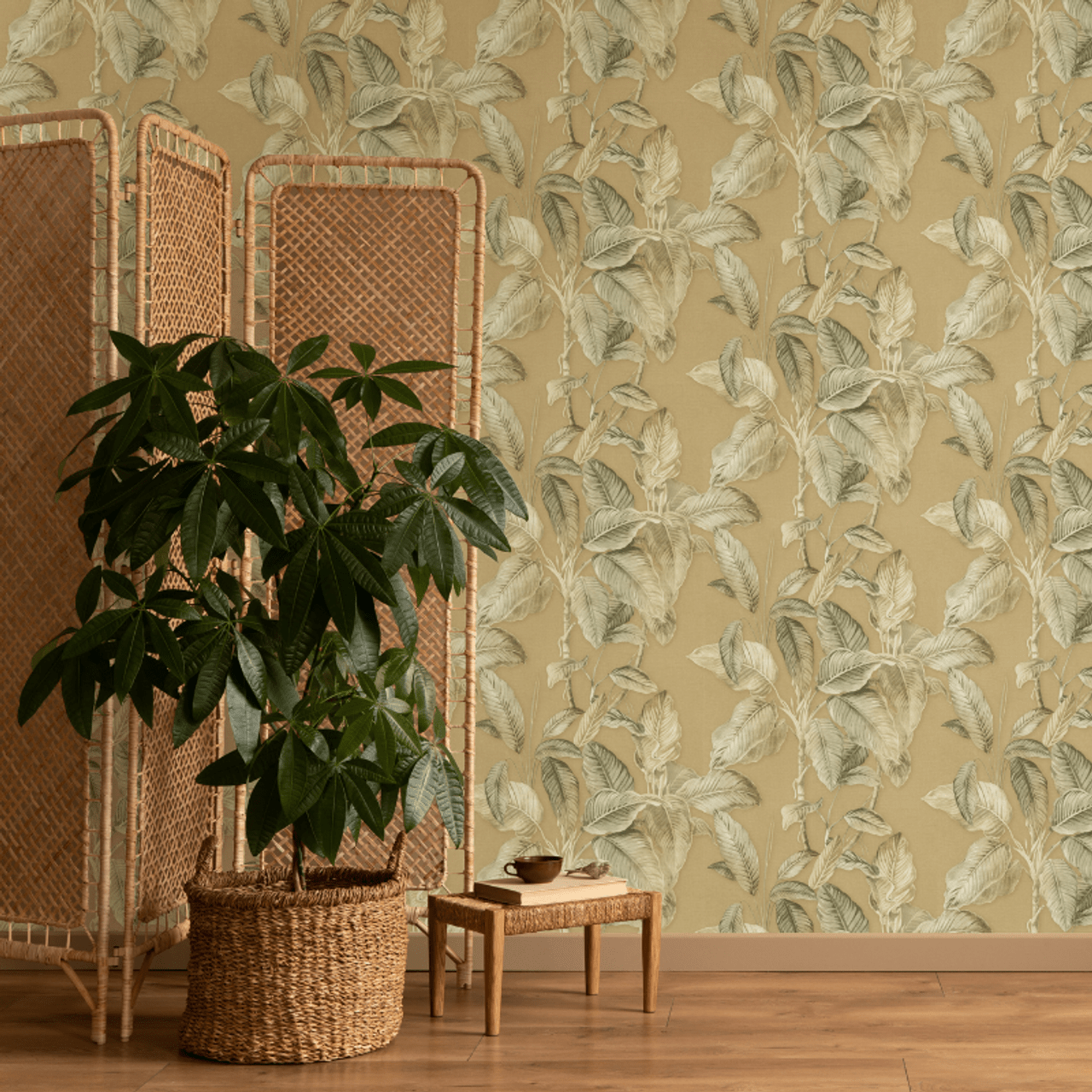 Boho Palm Wallpaper - Mustard - Rasch - 571479 - Premier Wallcovering