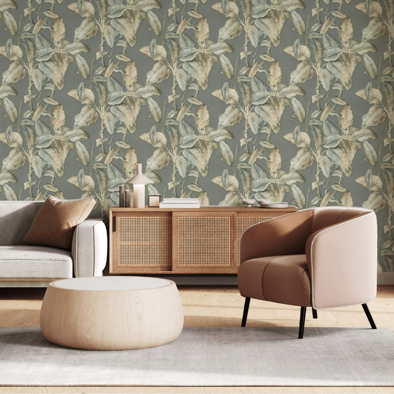 Boho Palm Wallpaper - Chalky Blue - Rasch - 571462 - Premier Wallcovering