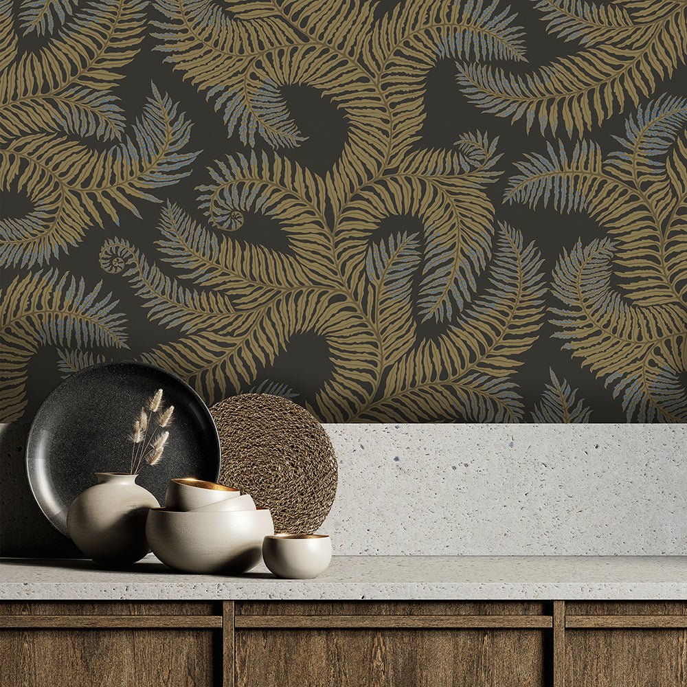 Bombe's Fernery Wallpaper - Olive and Dark Grey - Josephine Munsey - JMW-100121 - Premier Wallcovering