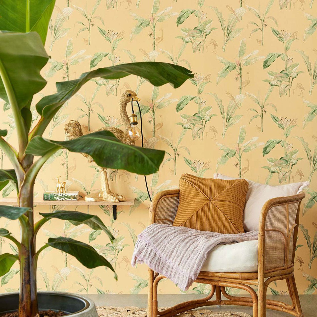 Botanical Oasis Wallpaper - Yellow - Eijffinger - 317343 - Premier Wallcovering