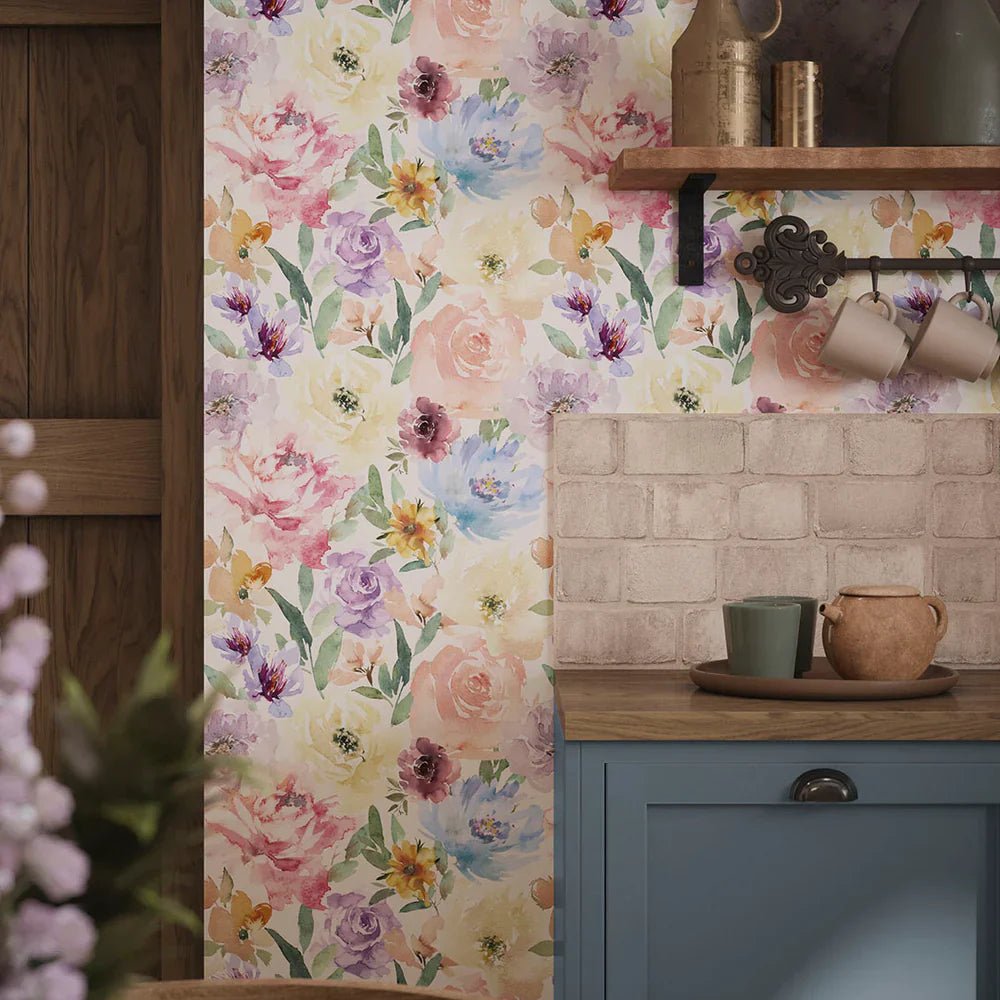 Bouquet De Fleurs Wallpaper - Spring Pastels - LAN100031 - Lucie Annabel - Premier Wallcovering