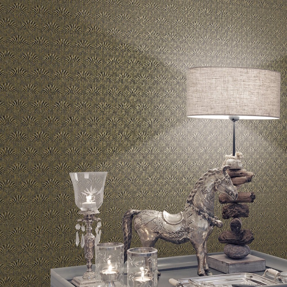 Boutique Fan Wallpaper - Gold - Galerie - F-AF7004 - Premier Wallcovering