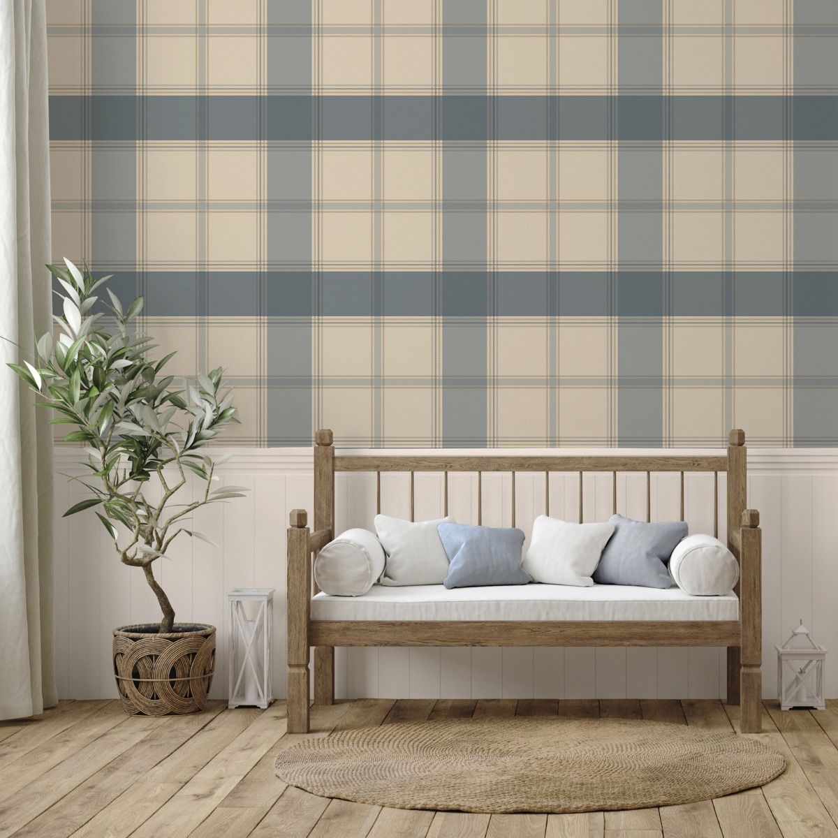 Bramble Check Wallpaper - Blue - Belgravia - 2306 - Premier Wallcovering
