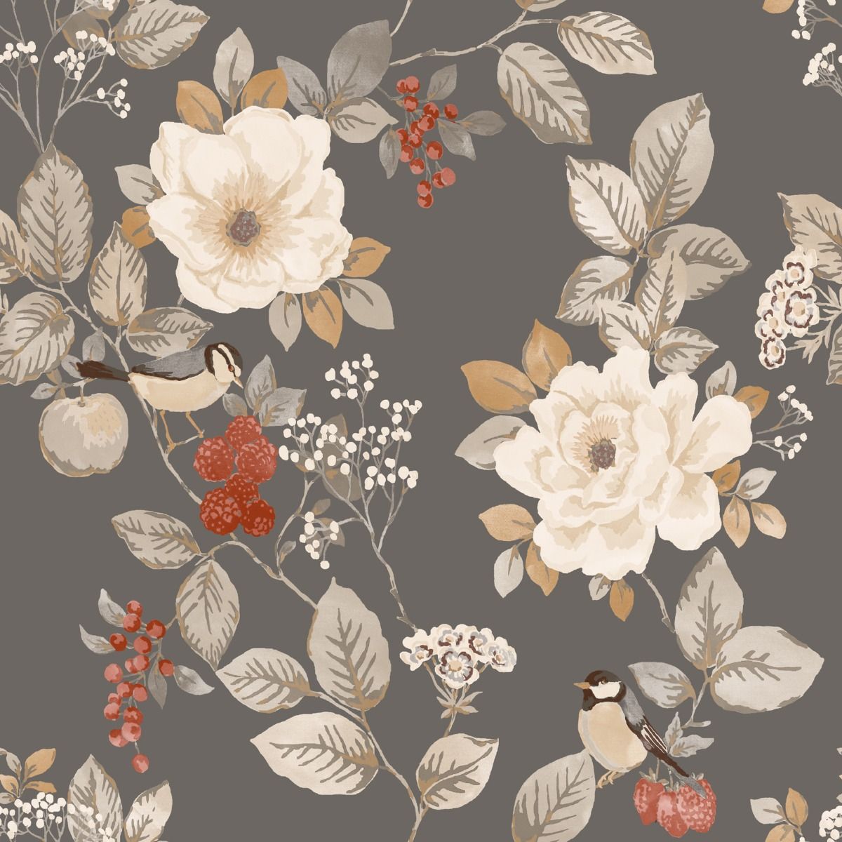 Bramble Floral Wallpaper - Charcoal - Belgravia - 2303 - Premier Wallcovering