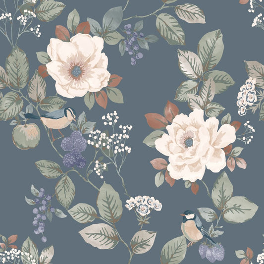 Bramble Floral Wallpaper - Blue - Belgravia - 2300 - Premier Wallcovering