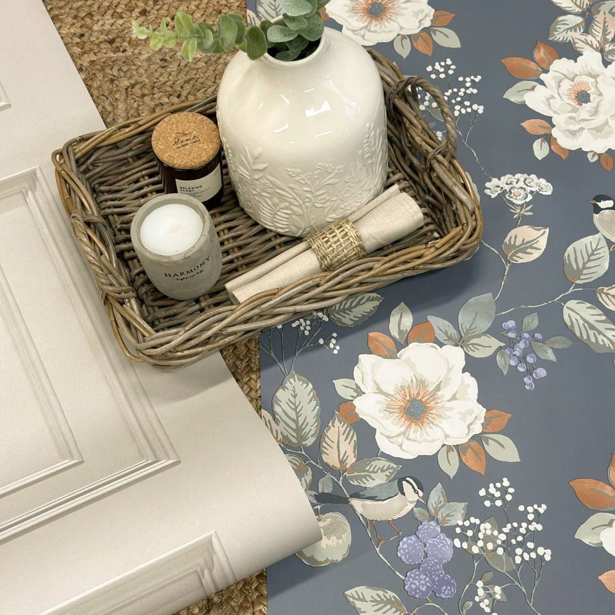 Bramble Floral Wallpaper - Blue - Belgravia - 2300 - Premier Wallcovering