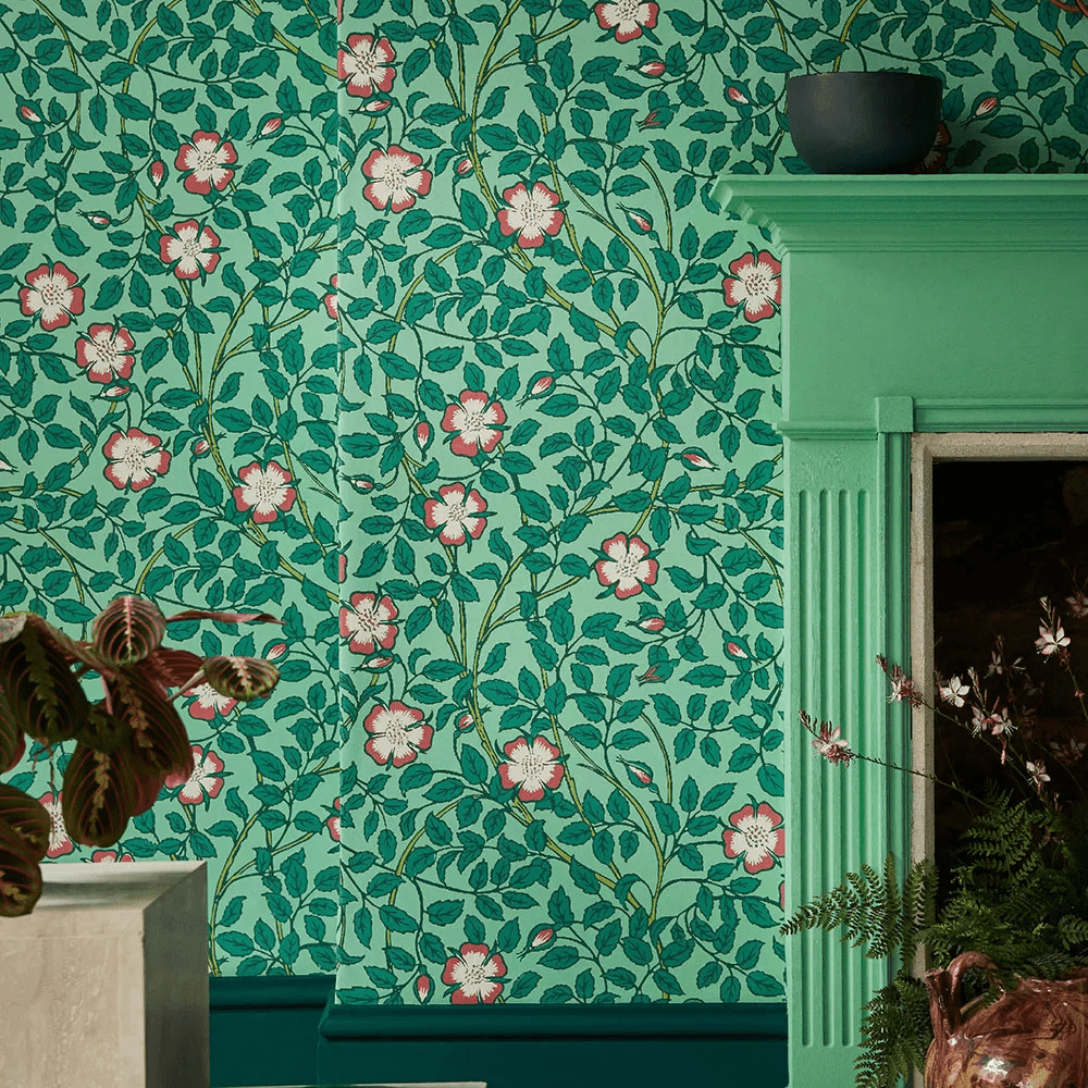 Briar Rose Wallpaper - Green Verditer - Little Greene - 0263BRGVERD - Premier Wallcovering